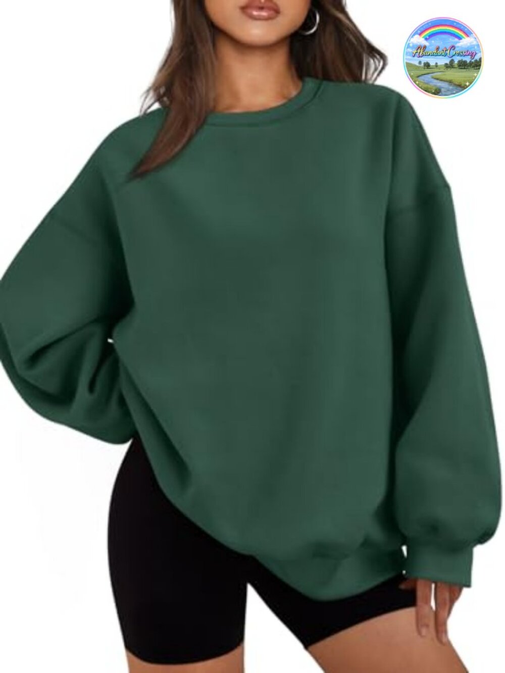 Oversized Crewneck Sweatshirt Cotton Polyester Fleece Lined Pullover